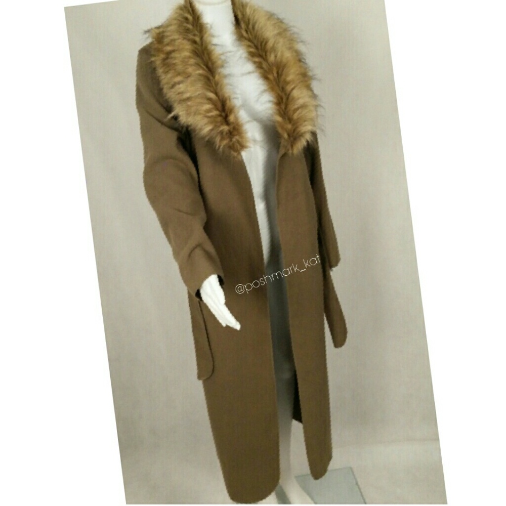 Faux Fur Trim Olive Wrap Coat